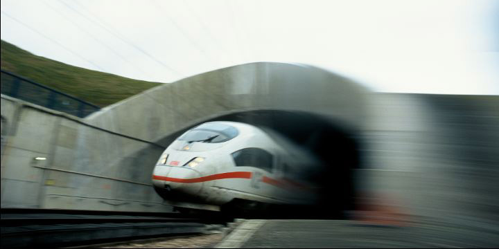 ICE 3 train emerging from tunnel